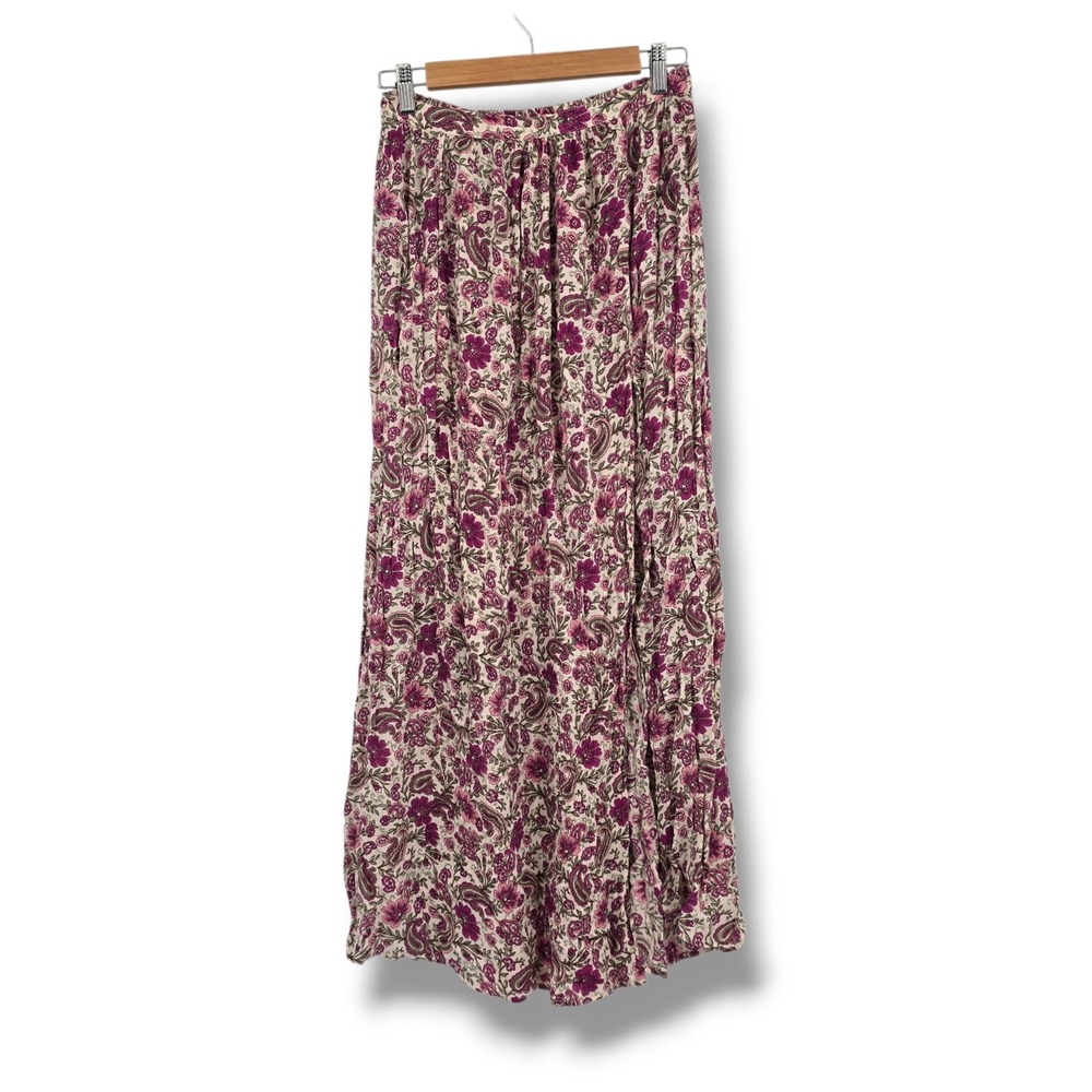Patrons of Peace Womens Purple Floral Paisley Elastic Waist Side Slit Maxi Skirt - Picture 1 of 8